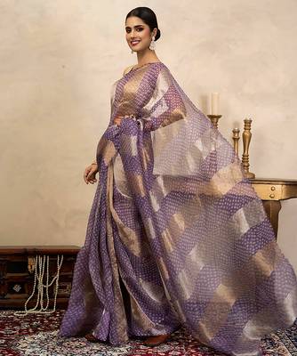 Lavender handloom pure organza silk saree 4