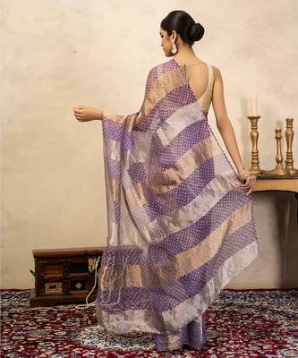 Lavender handloom pure organza silk saree 5