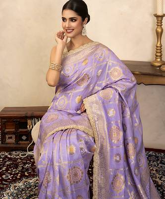 Light purple handloom pure silk saree 4