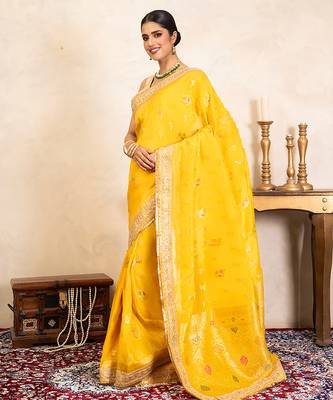 Yellow handloom banarasi silk saree 2