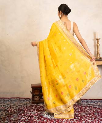 Yellow handloom banarasi silk saree 5