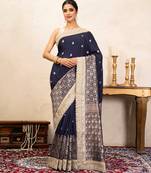 Navy blue handloom banarasi silk saree