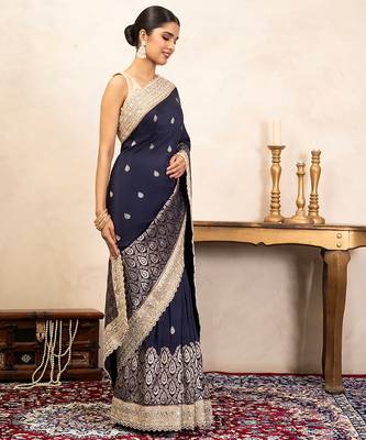 Navy blue handloom banarasi silk saree 3