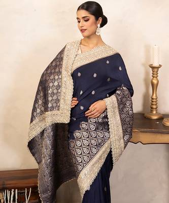 Navy blue handloom banarasi silk saree 4