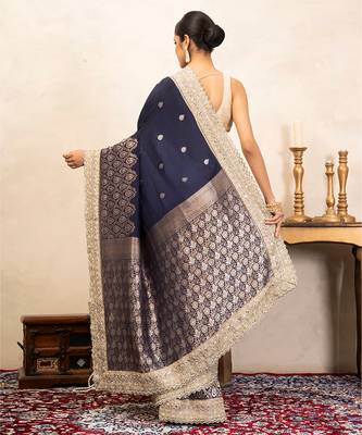 Navy blue handloom banarasi silk saree 5