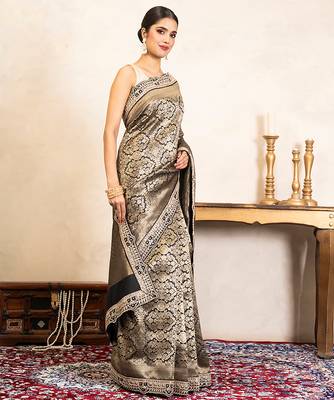 Black handloom pure brocade banarasi saree 1