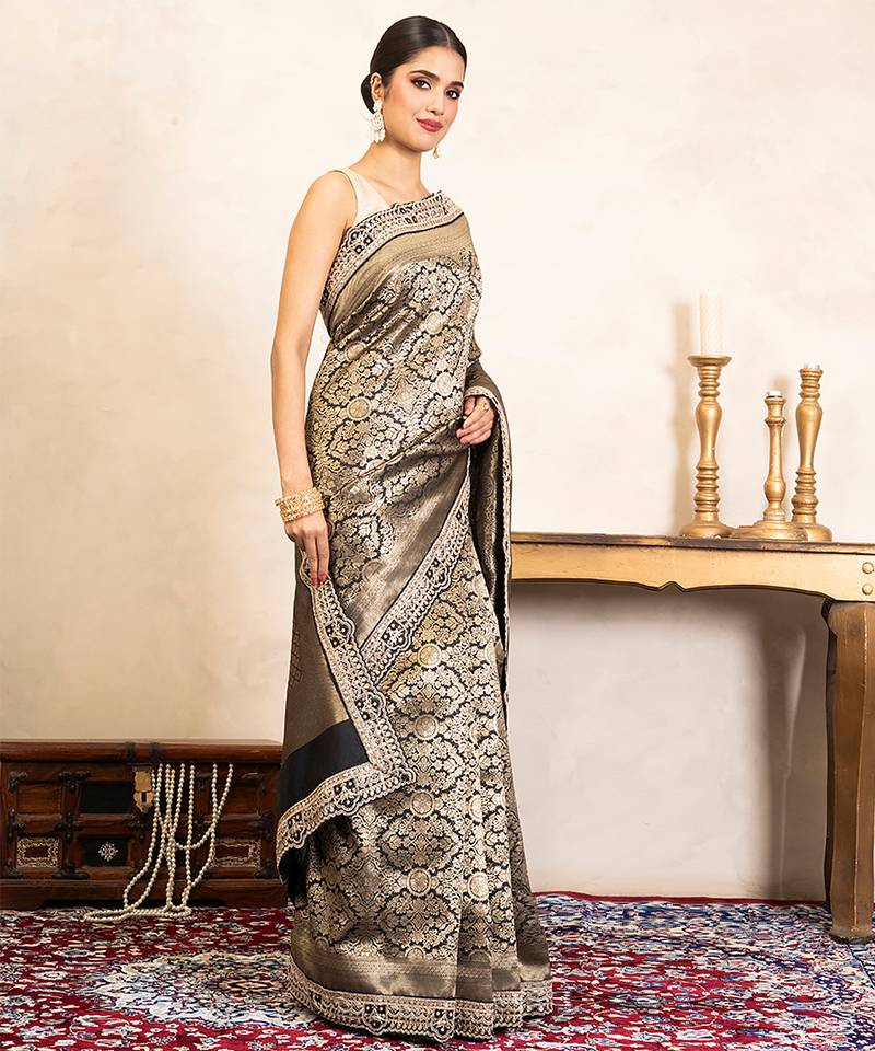 Black handloom pure brocade banarasi saree