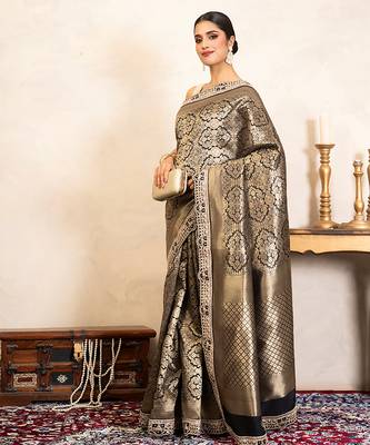 Black handloom pure brocade banarasi saree 2