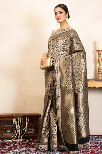 black handloom brocade banarasi saree with zari work
