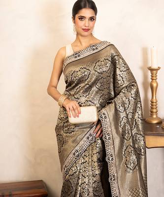 Black handloom pure brocade banarasi saree 3
