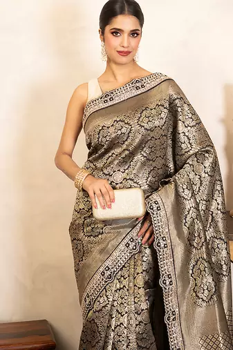 black handloom brocade banarasi saree with zari work