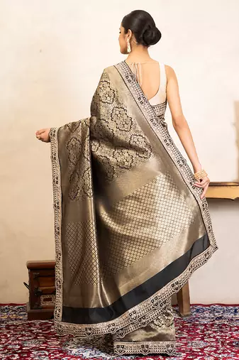 black handloom brocade banarasi saree with zari work