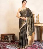 black handloom pure silk saree with gold woven design