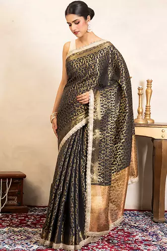 black handloom pure silk saree with gold woven design