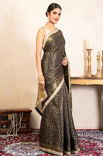 black handloom pure silk saree with gold woven design