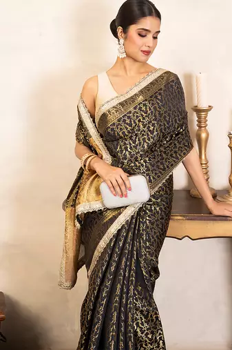 black handloom pure silk saree with gold woven design