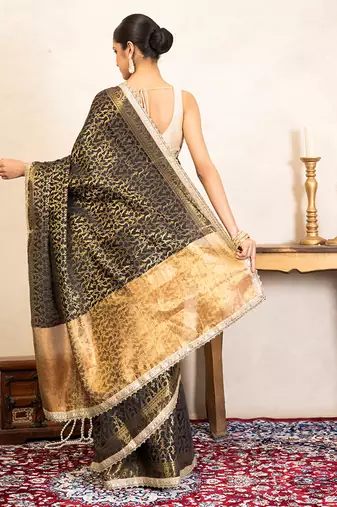 black handloom pure silk saree with gold woven design