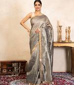 grey handloom pure tissue silk saree with subtle shimmer