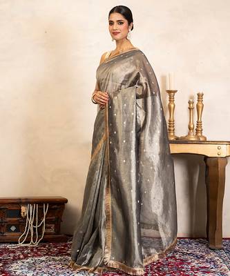 Grey handloom pure tissue silk saree 2