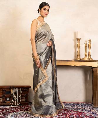 Grey handloom pure tissue silk saree 3