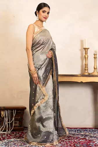 grey handloom pure tissue silk saree with subtle shimmer