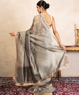 Grey handloom pure tissue silk saree 5