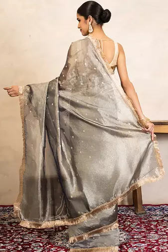 grey handloom pure tissue silk saree with subtle shimmer