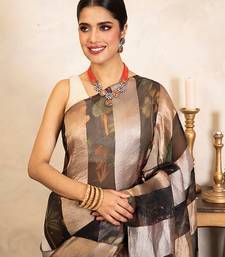 black handloom pure organza silk saree with abstract panel design