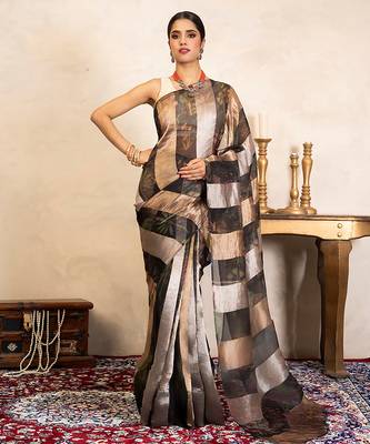 Black handloom pure organza silk saree 1