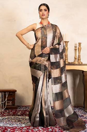 Black handloom pure organza silk saree