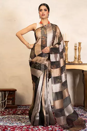 Black handloom pure organza silk saree