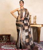 black handloom pure organza silk saree with abstract panel design
