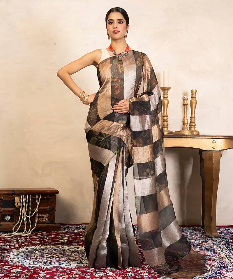Black handloom pure organza silk saree