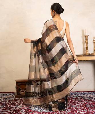 Black handloom pure organza silk saree 5