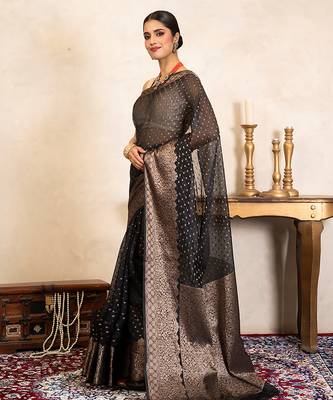Black handloom pure silk saree 1