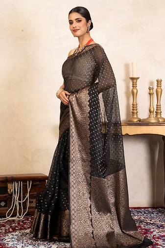 Black handloom pure silk saree