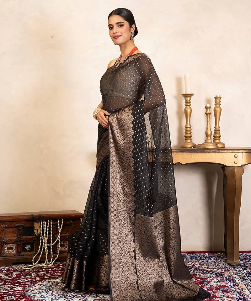 Black handloom pure silk saree