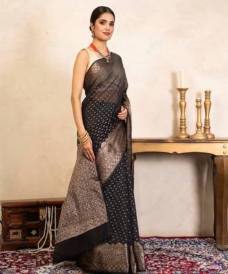 Black handloom pure silk saree 2