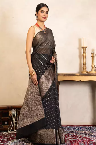 black handloom pure silk saree with elegant zari border