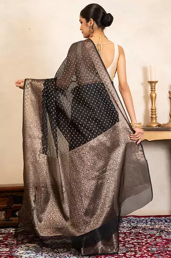 black handloom pure silk saree with elegant zari border