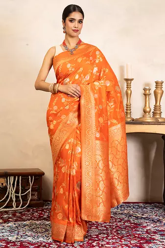 Orange handloom banarasi silk saree