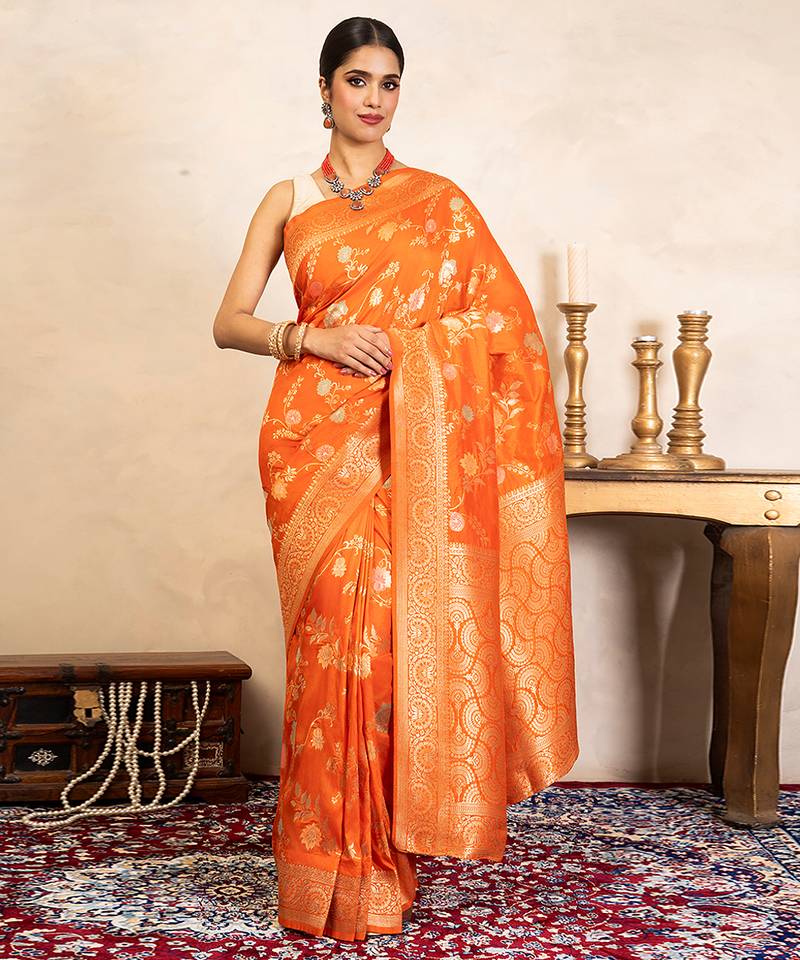 Orange handloom banarasi silk saree