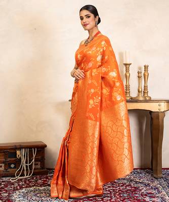 Orange handloom banarasi silk saree 2