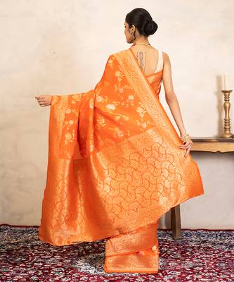 Orange handloom banarasi silk saree 5