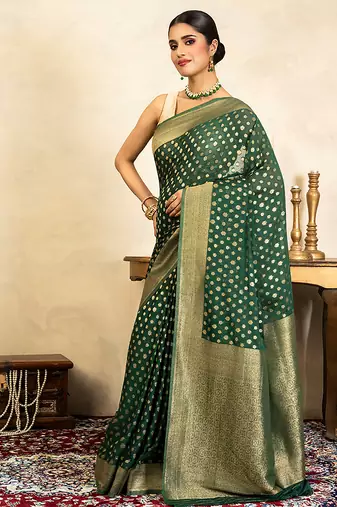 emerald green handloom chiffon banarasi saree