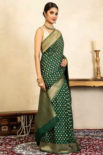 emerald green handloom chiffon banarasi saree
