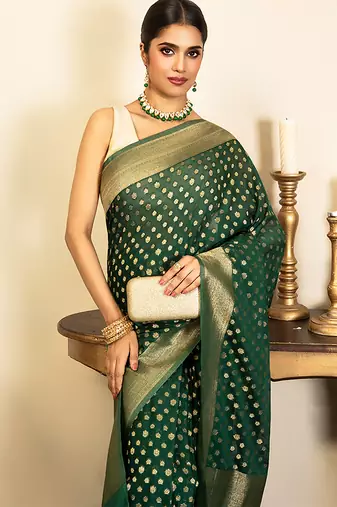emerald green handloom chiffon banarasi saree