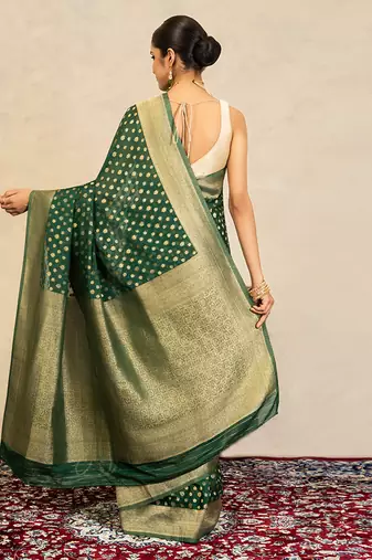 emerald green handloom chiffon banarasi saree