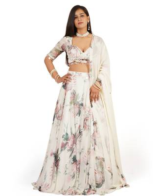 Floral Digital Printed Lehenga Blouse Dupatta Set 1