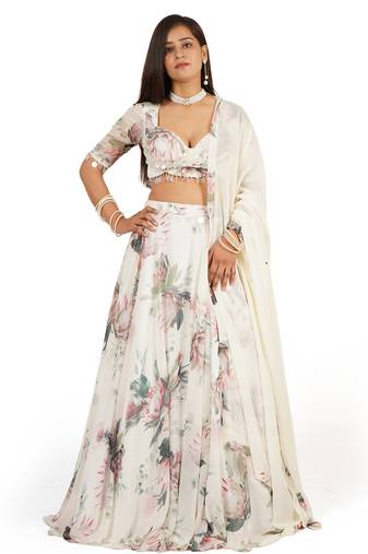Floral Digital Printed Lehenga Blouse Dupatta Set